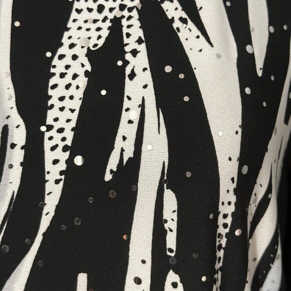 Alfred Dunner Blouse Womens L Black White Animal Print Tunic Top Sequins Dressy - Picture 4 of 10